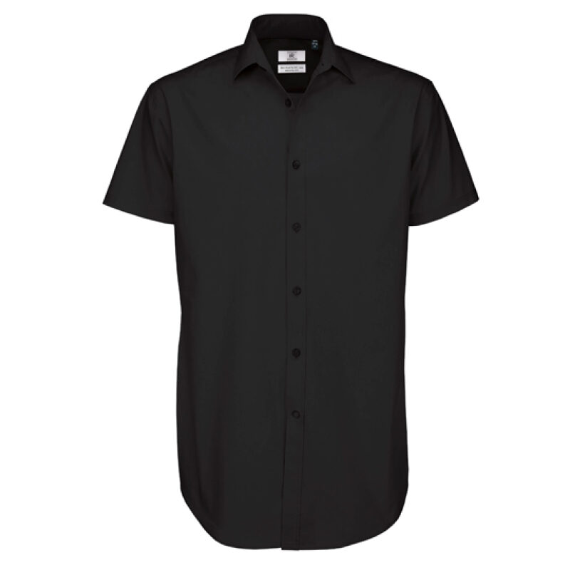 Poplin Shirt Black Tie Short Sleeve / Men