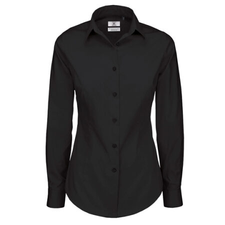 Poplin Shirt Black Tie Long Sleeve / Women