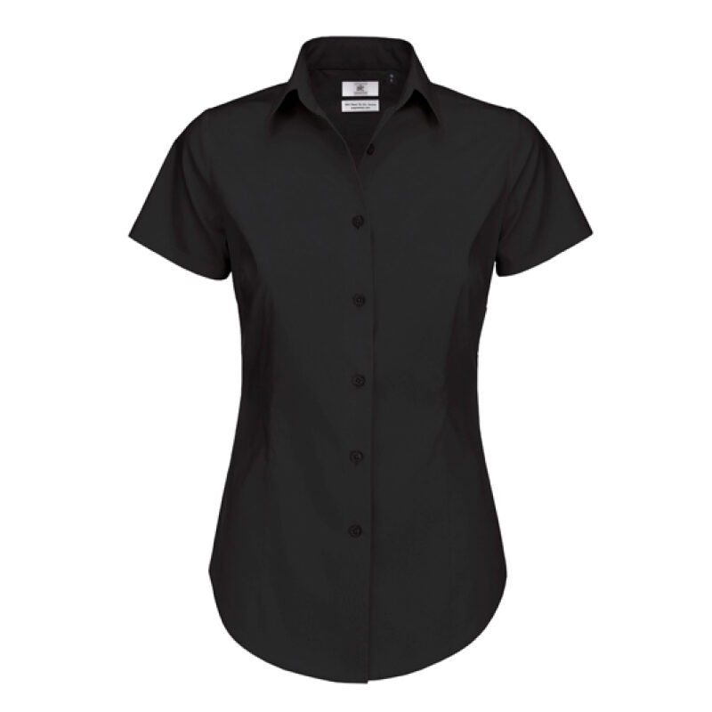 Poplin Shirt Black Tie Short Sleeve / Women