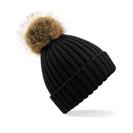 Faux Fur Pop Pom Chunky Beanie