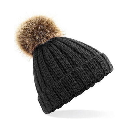 Junior Faux Fur Pom Pom Chunky Beanie