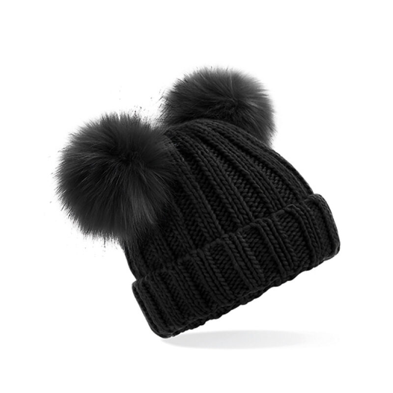 Junior Faux Fur Double Pom Pom Beanie