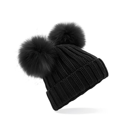 Faux Fur Double Pop Pom Beanie