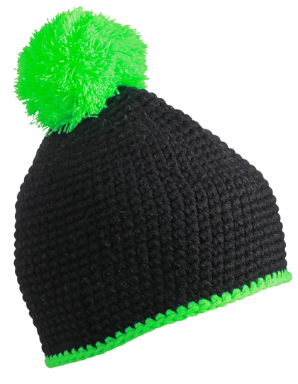 Pompon Hat with Contrast Stripe