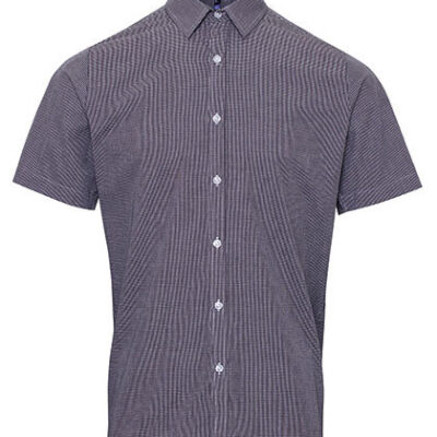 Men`s Microcheck (Gingham) Short Sleeve Cotton Shirt