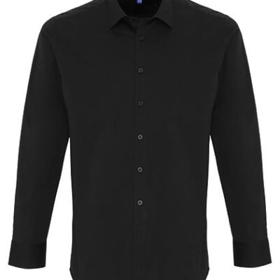 Mens Stretch Fit Poplin Long Sleeve Cotton Shirt