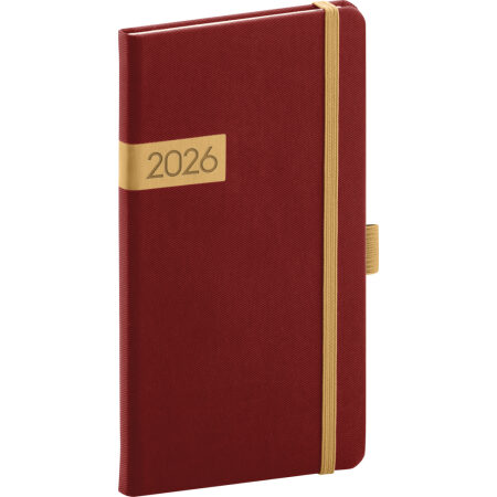 NOTIQUE Vreckový diár Twill 2026, bordó-zlatý, 9 x 15,5 cm