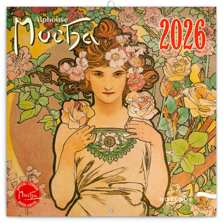 NOTIQUE Poznámkový kalendár Alfons Mucha 2026, 30 x 30 cm