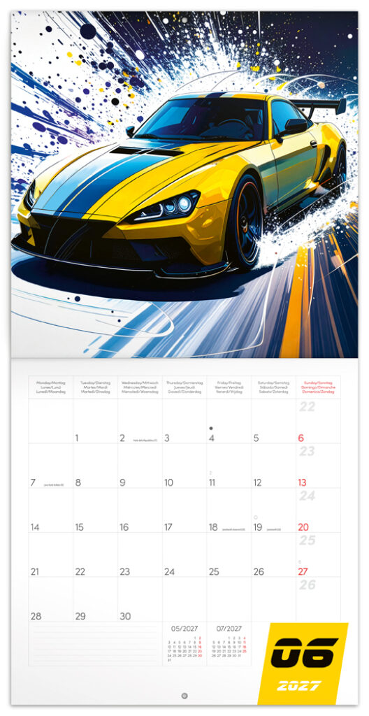 NOTIQUE Grid calendar Fast Cars 2027, 30 x 30 cm – Obrázok 2