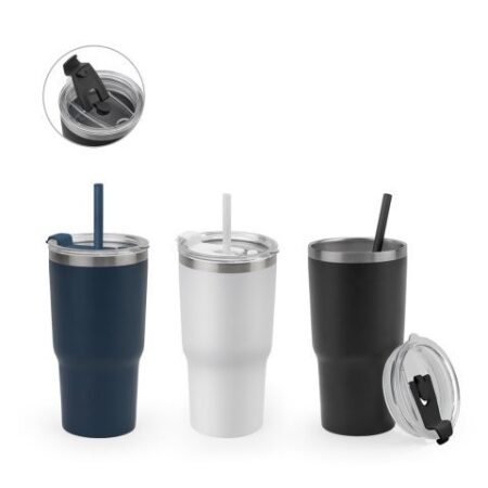 JOYNER M. Kompaktný nerezový cestovný pohár (91% recyklovaný) s vákuovo izolovanou dvojitou stenou a matným povrchom 600 mL