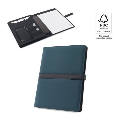 SANDERSON FOLDER. A4 zložka v PU (50% recyklovaný) s magnetickým uzáverom a zápisníkom s linajkovými stránkami